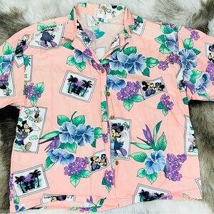 Vintage Disney Barefoot In Paradise Hawaiian Shirt Mickey Minnie XL USA Made